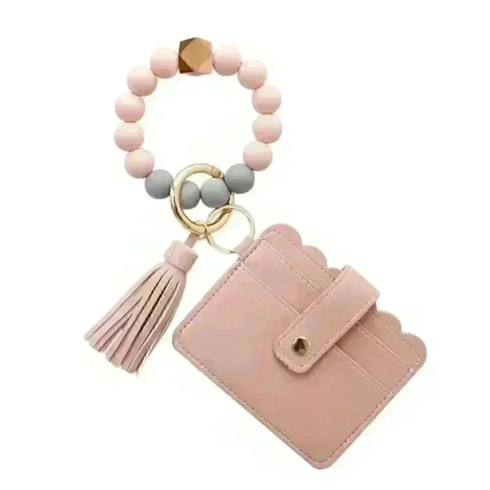Wristlet Keychain Beaded Bracelet Tassel Card holder